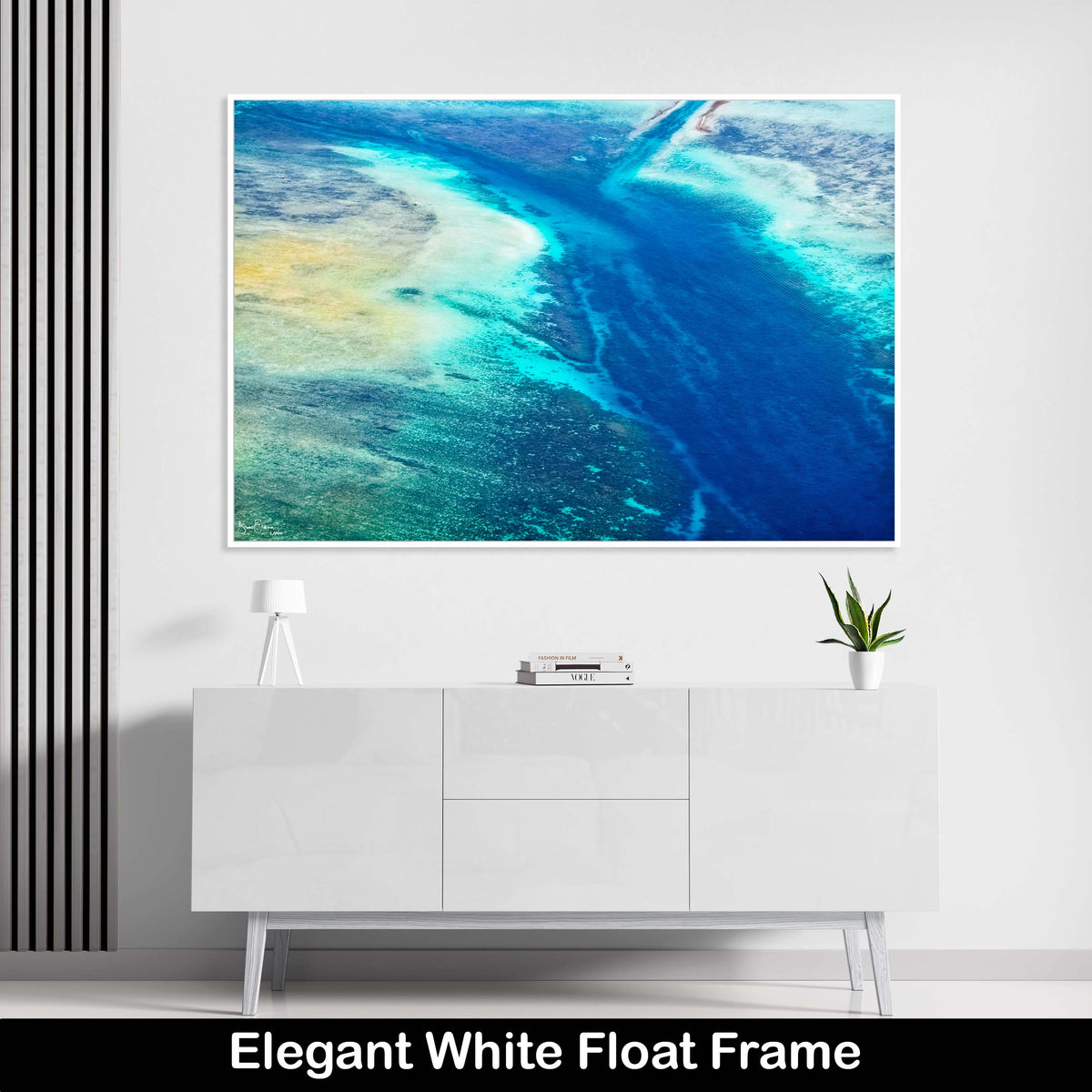 Abstract-Float-Frame-Wall-Art-Print-Ocean-Blue-Artwork-Coral-Reef