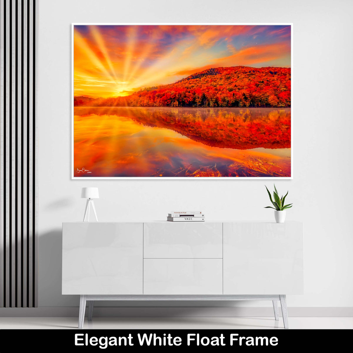 Autumn-Luxury-Wall-Art-Print-Fall-Colors-Lake-Sunrise_White-Float-Frame