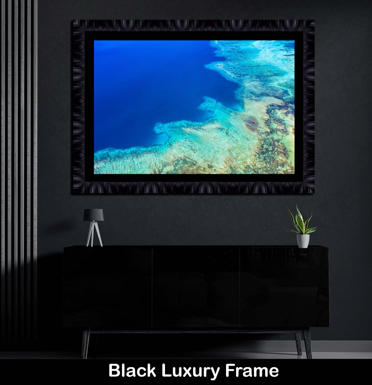 Blue Ocean Luxury Framed Wall Art Print Float Frame Abstract Artwork Coral Reef