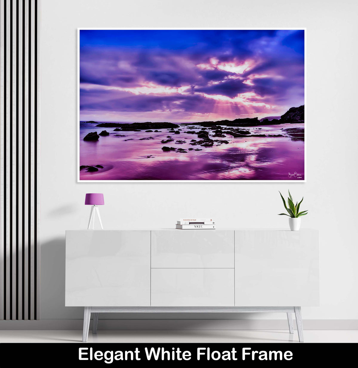 Blue Purple Luxury Float Frame Wall Art Artistic Beach Scene