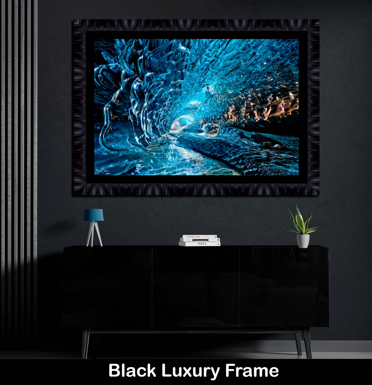 Ice Cave Blue Wall Art Print Luxury Black Framed Fine Art Depth Textture
