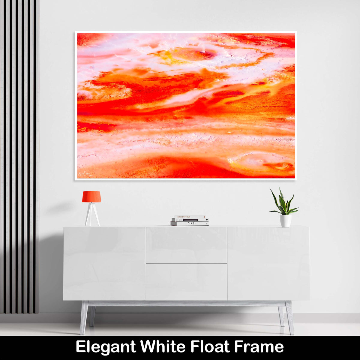 Luxury-Wall-Art-Abstract-Orange-Red-Pattern-Textures-White-float-Frame