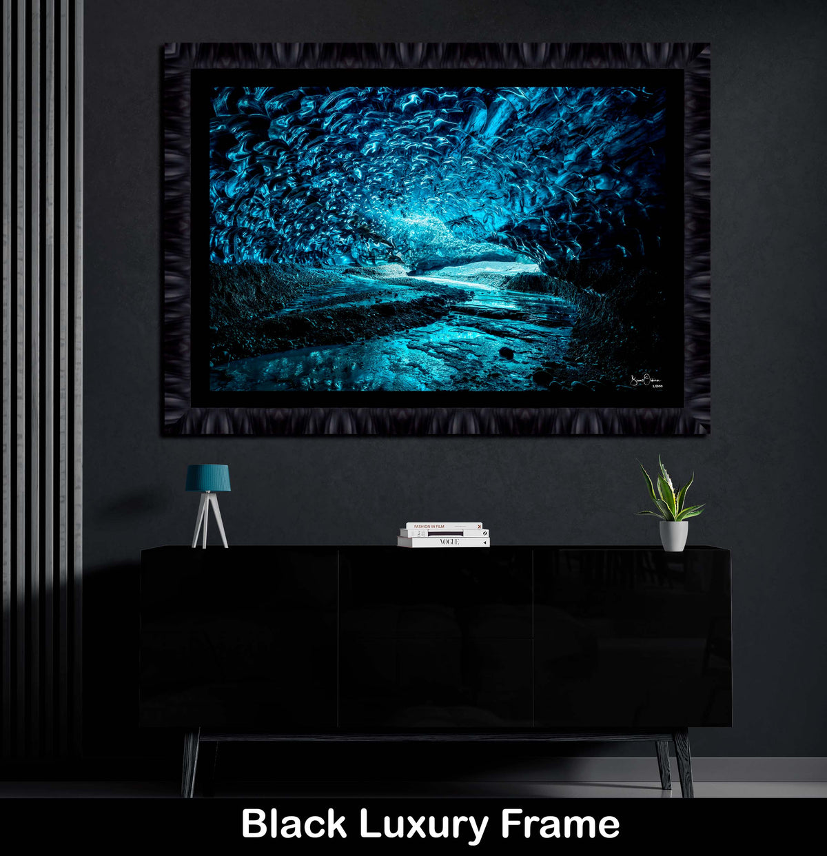 Luxury Black Framed Wall Art Print Frozen Blue Ice Cave