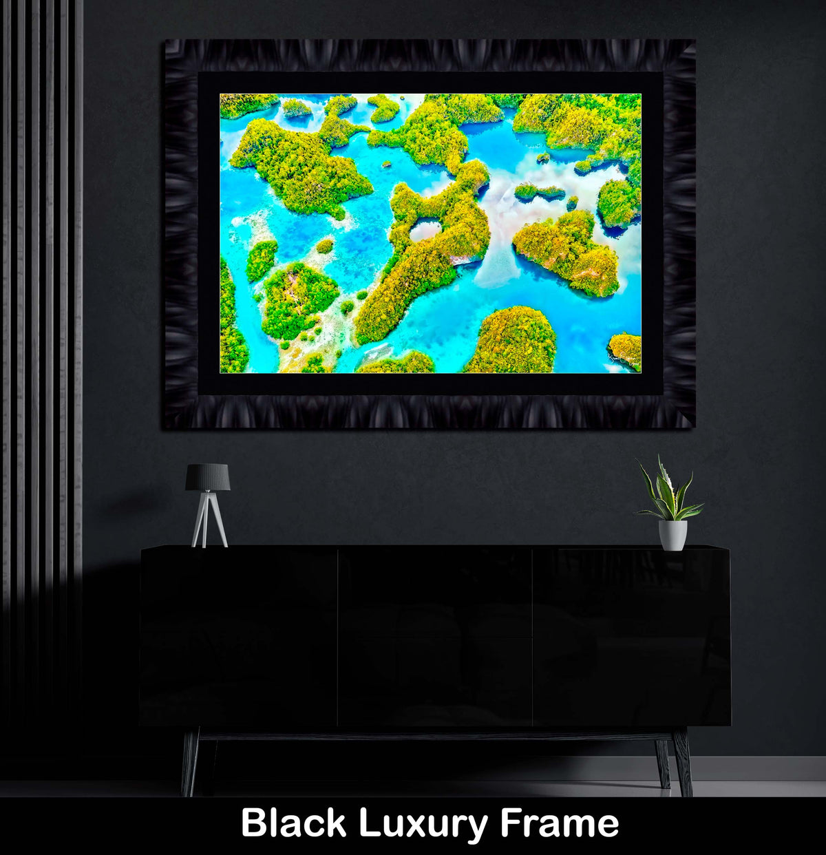 Luxury Framed Wall Art Tropical Nature Aerial Green Aqua