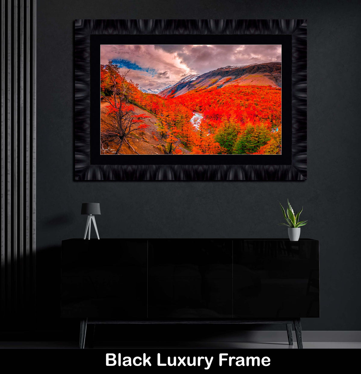 Orange-Red-Trees-Fall-Framed-Wall-Art-Luxury-Patagonia-Autumn-Collection-White-Float-Frame