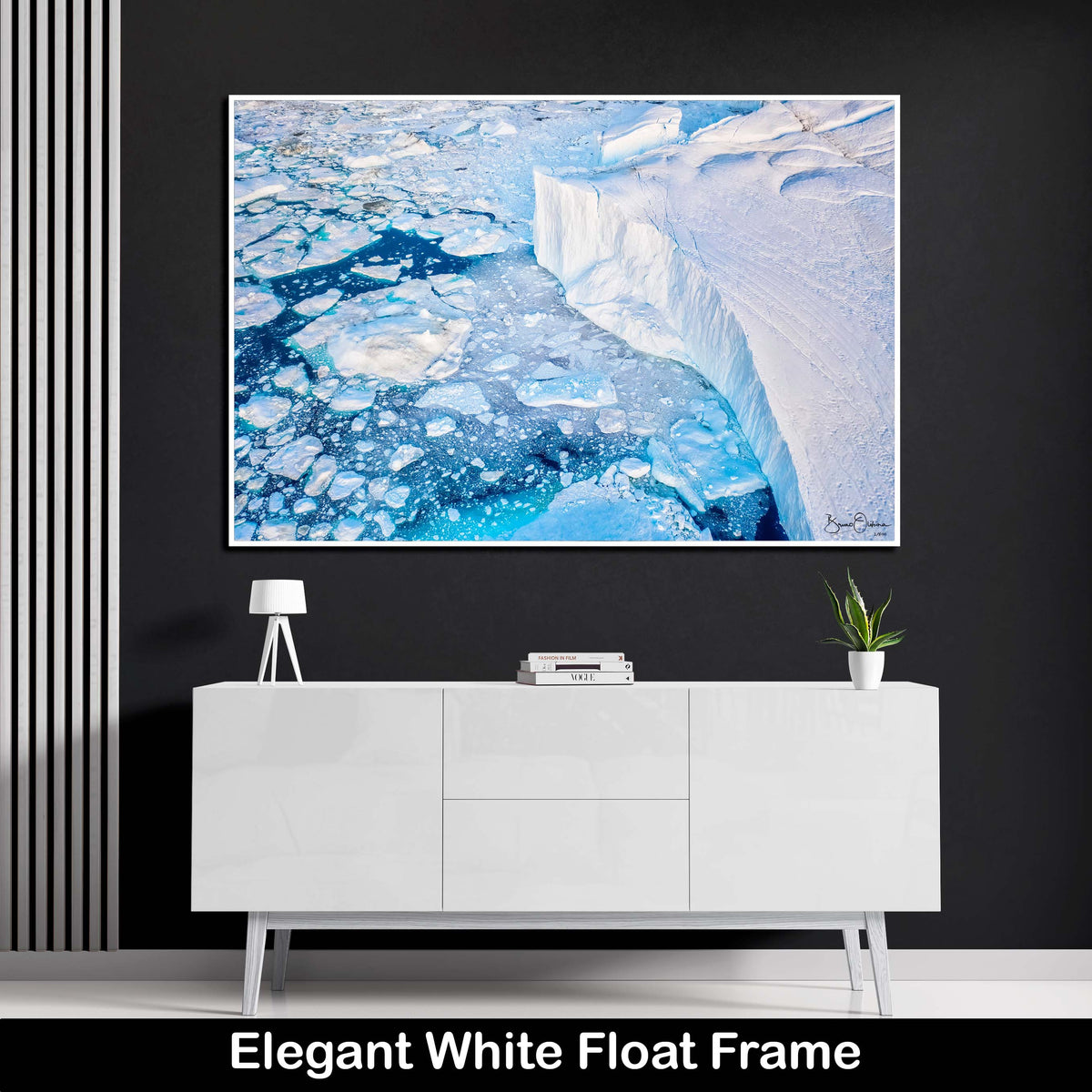 White Winter Iceberg Modern Float Frame Wall Art Print Fine Art for Sale