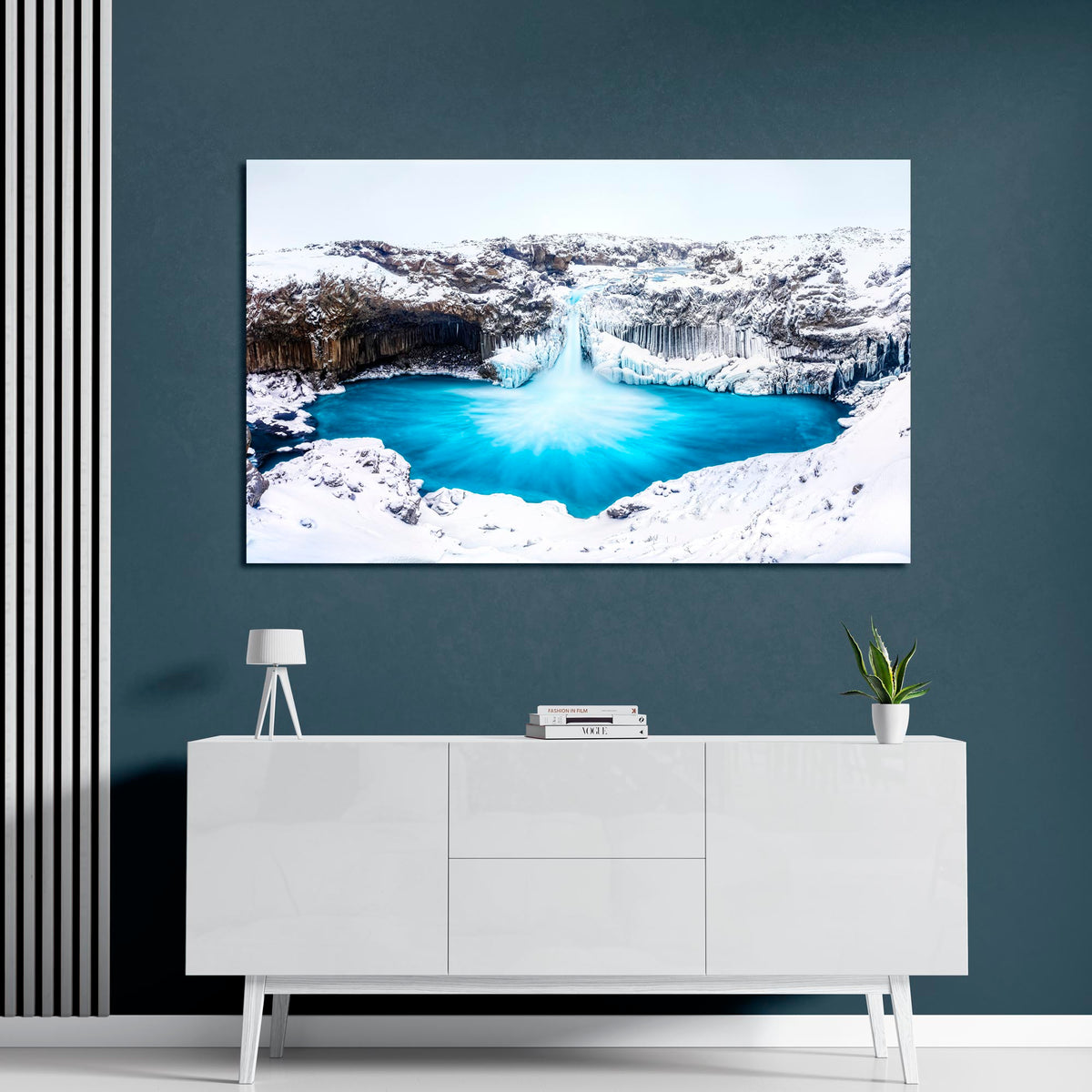 Winter Blue White Luxury Wall Art Print Frozen Waterfall Iceland