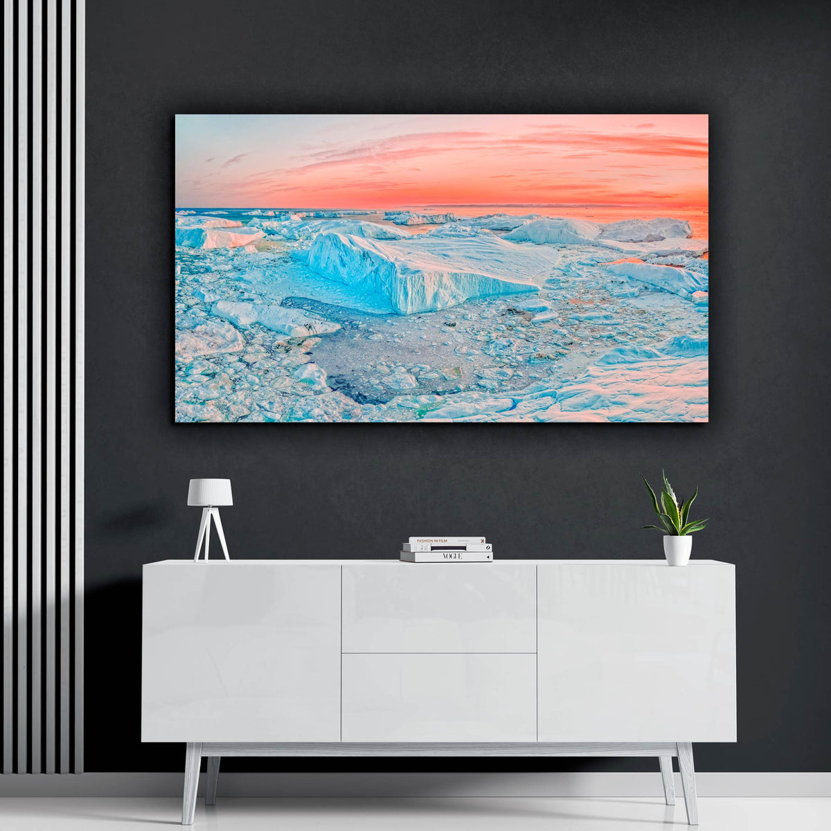 Winter-Landscape-Luxury-Wall-Art-Print-Sunset-Greenland-Icebergs Mot Good