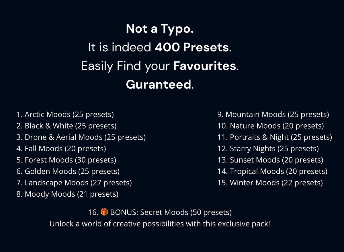 400 AI Lightroom Presets Signature + 2 Free eBooks