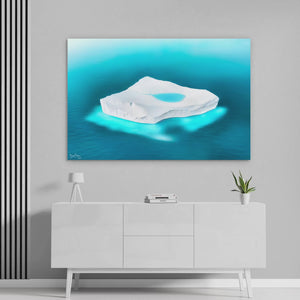 Blue Abstract Float Frame Wall Art Print | Frozen Ice Forms Fine Art