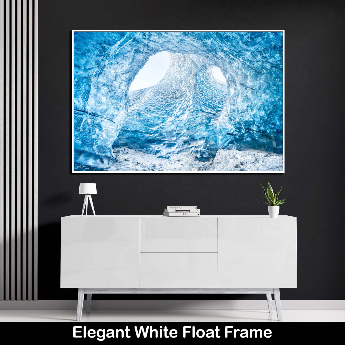 Abstract-Modern Elegant Float Frame-Wall-Art-Ice-Forms-Patterns-Dark