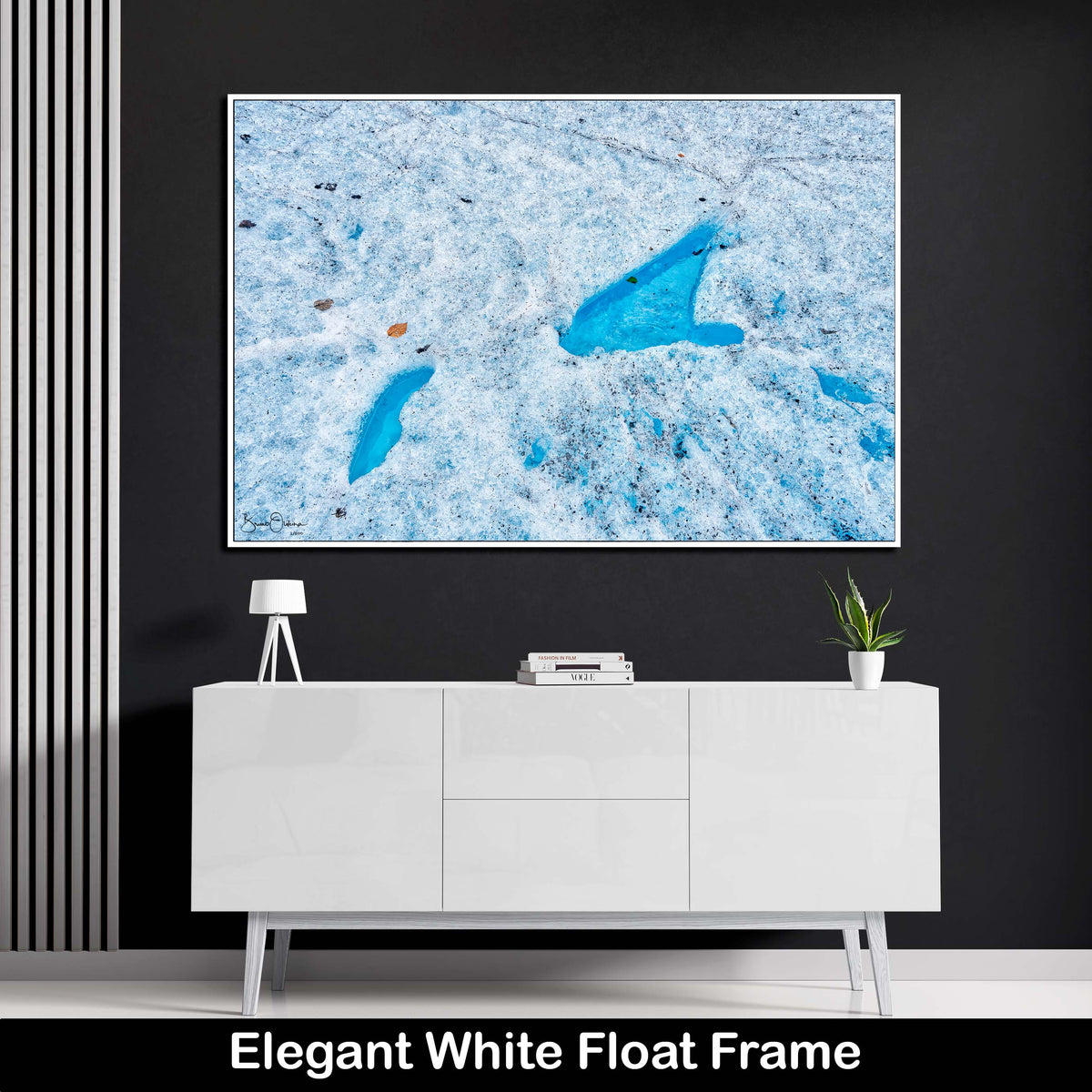 Abstract Winter Blue White Float Frame Wall Art Print Ice Textures