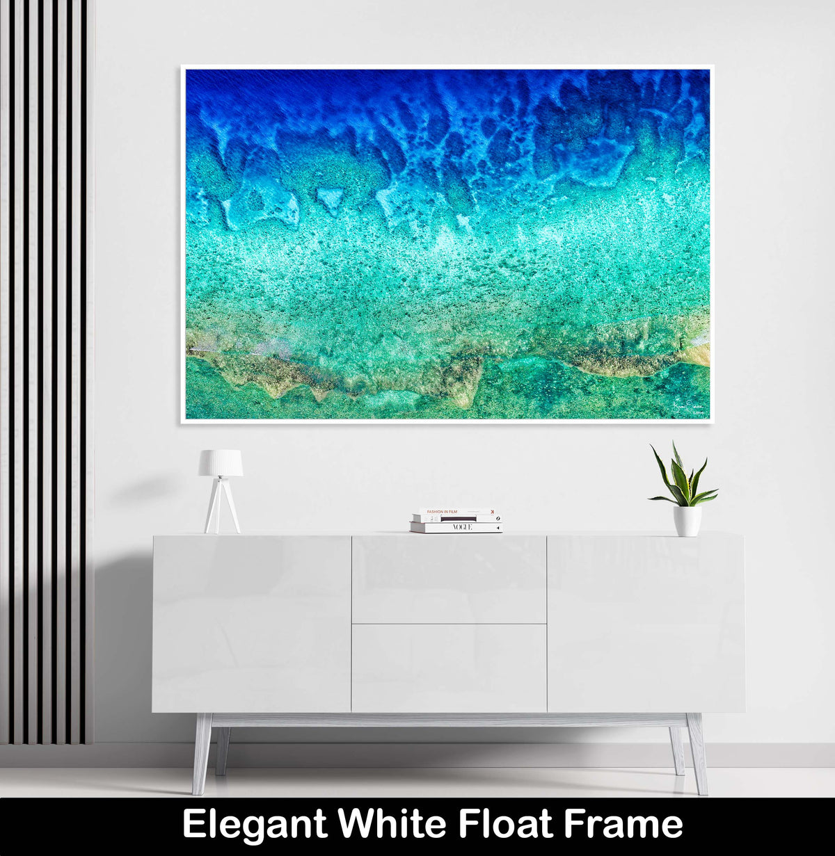 Aqua Blue Abstract Luxury Float Frame Wall Art Textures Patterns Coral Reef Painted by Nature