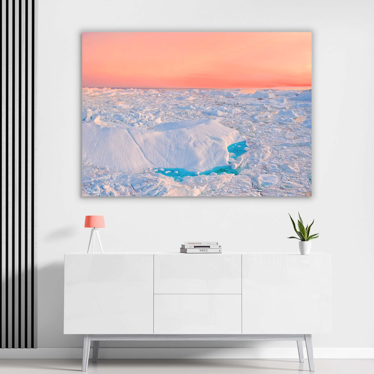Blue Ice Pink Sunset Winter Landscape Luxury Wall Art Print Midnight Sun Greenland