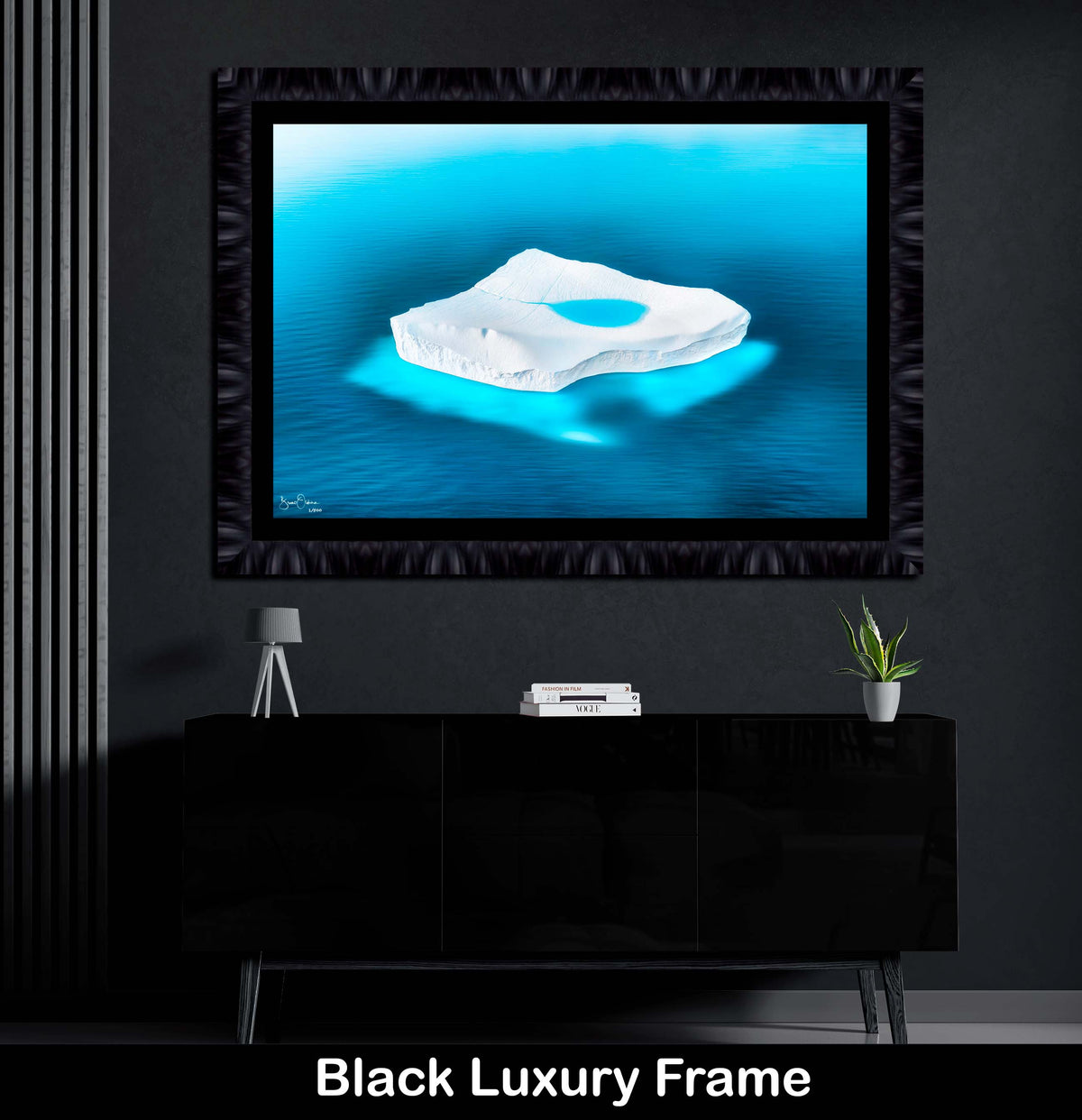Blue River Wall Art Print Ice Cave Acrylic Black Luxury Framed Fine Art BLACK
