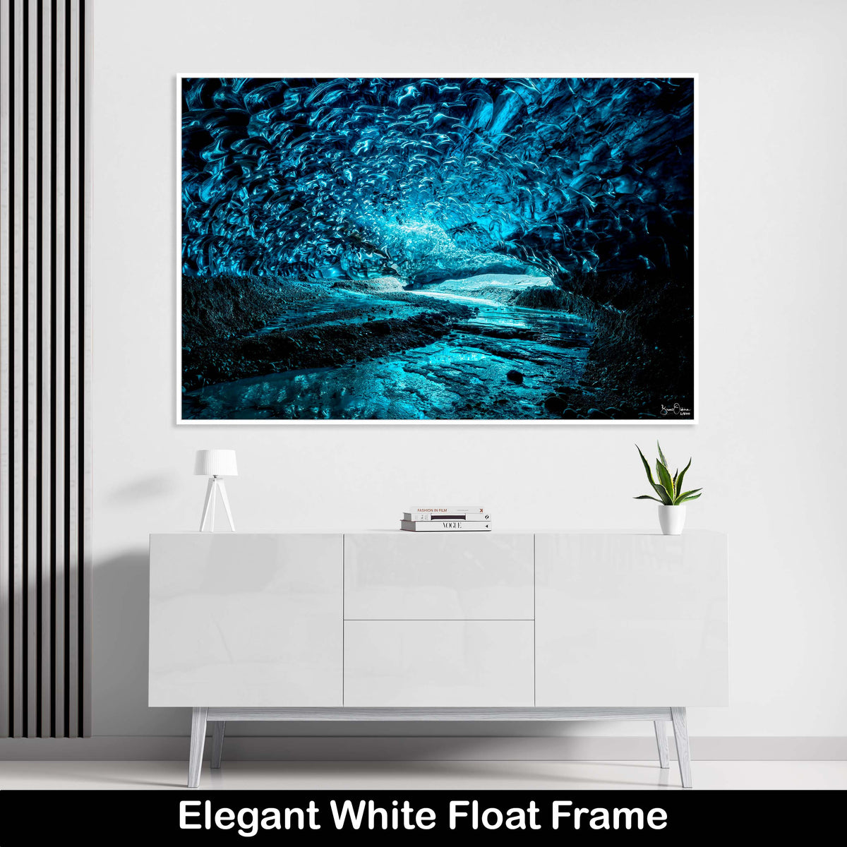 Elegant Modern Float Frame-Wall-Art-Print-Frozen-Blue-Ice-Cave