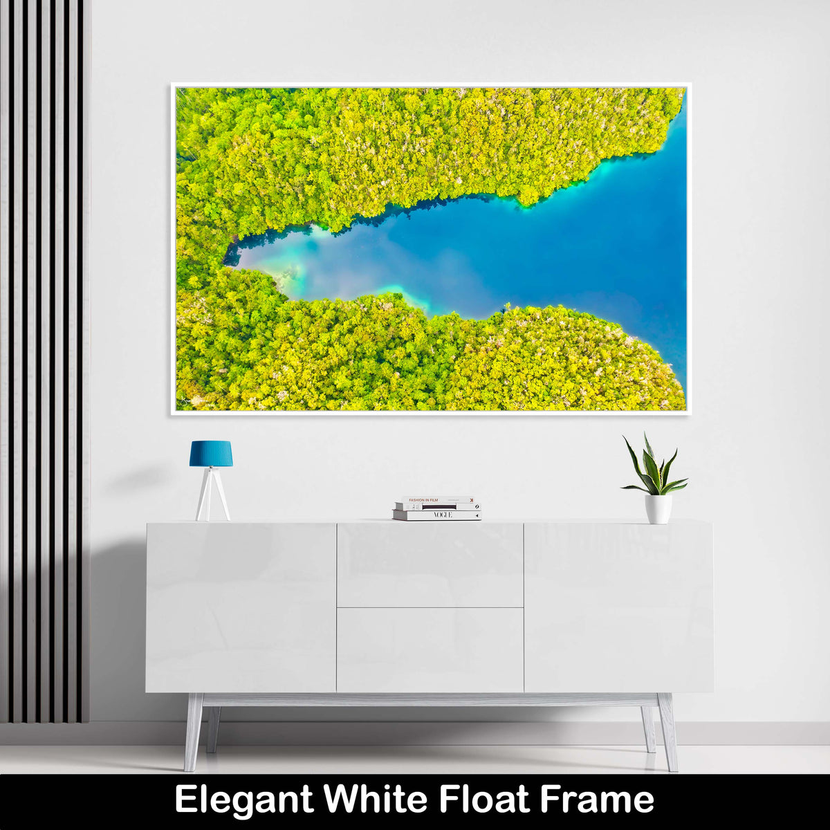 Emerald-Green-Tropical-Nature-Luxury-Wall-Art-Aerial-White-Float-Frame