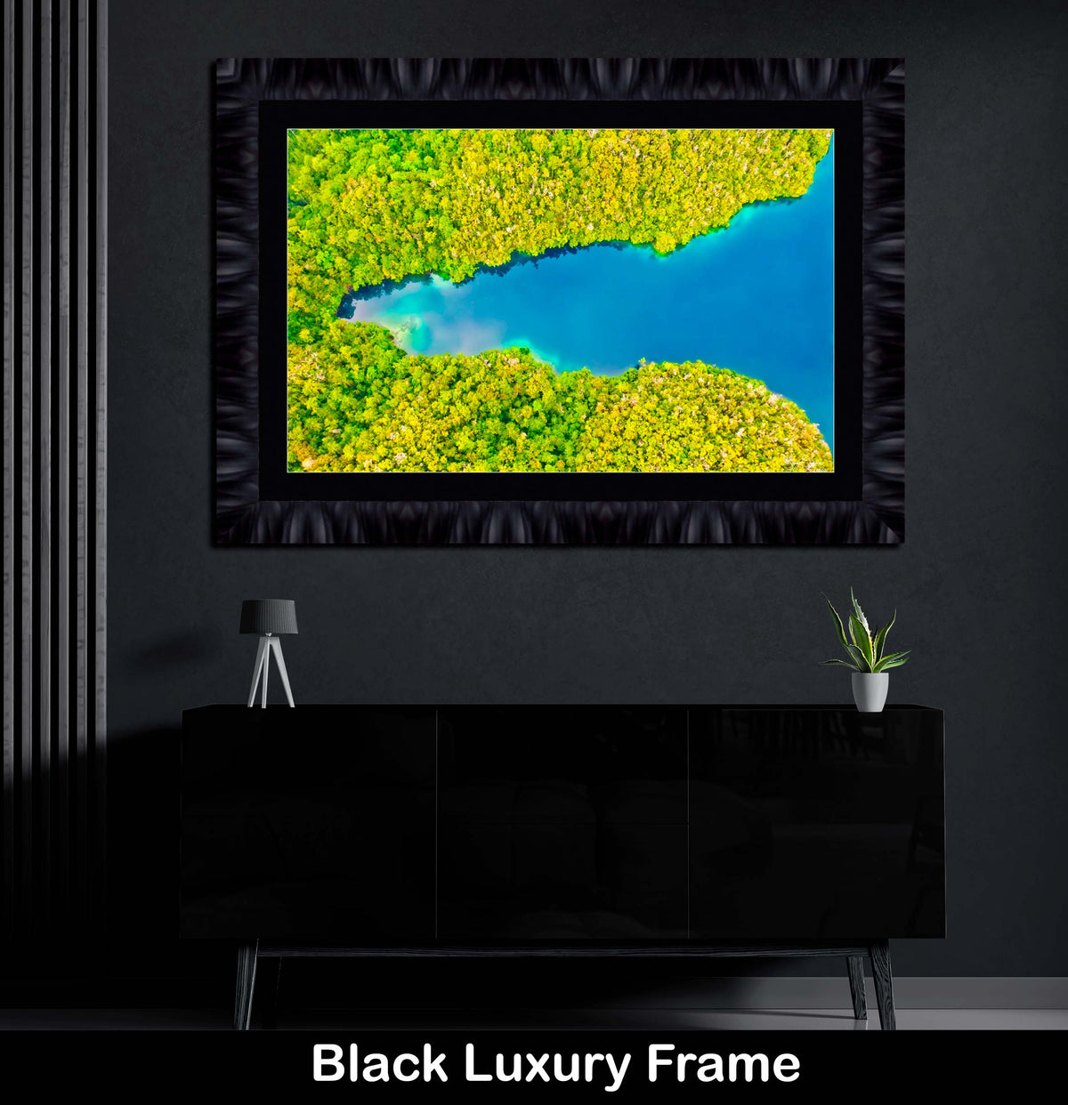 Emerald Green Tropical Nature Luxury Framed Wall Art Aerial