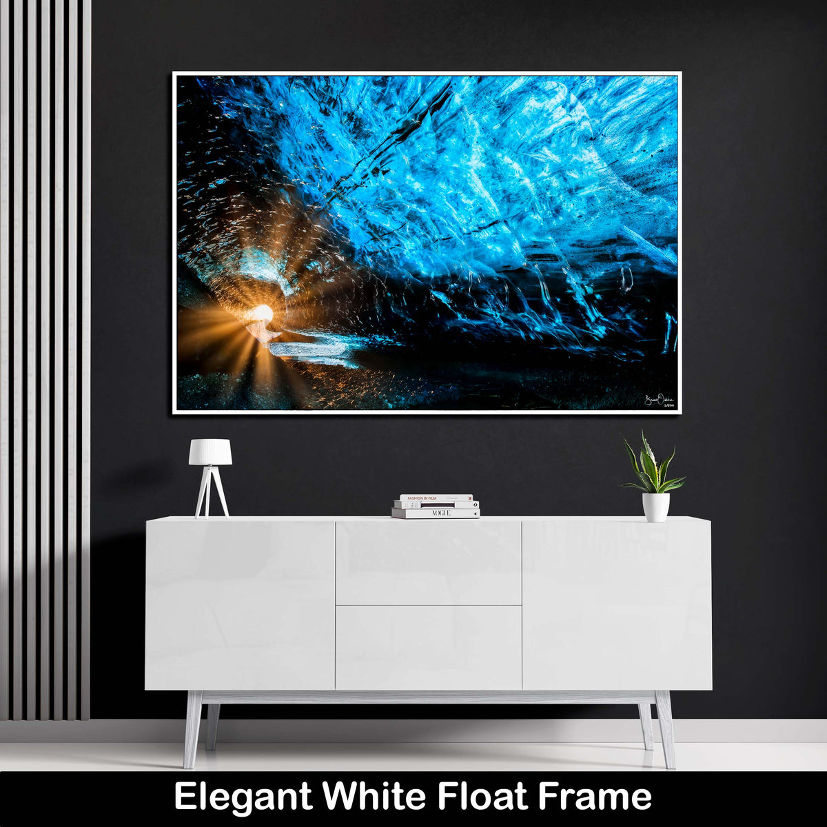 Float Frame-Wall-Art-Print-Sun-rays-Blue-Ice-Cave