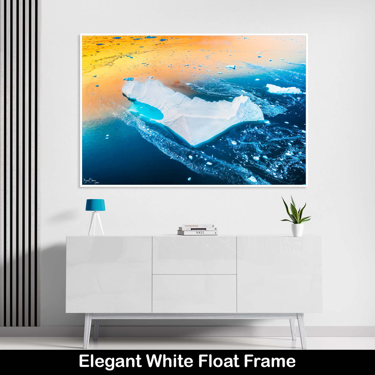 Golden-Sunset-Luxury-Winter-Landscape-Wall-Art-Print-The-Mighty-Iceberg-Greenland-White-Float-Frame