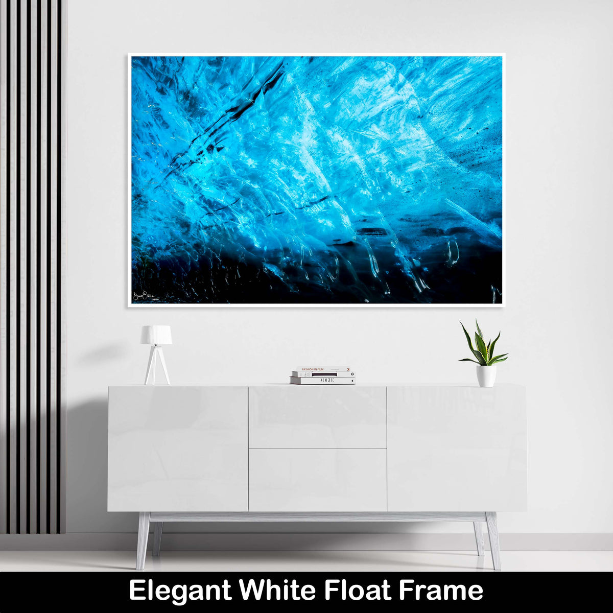 Large-Abstract-Float-Frame-Wall-Art-Print-Blue-Frozen-Ice-minimalist