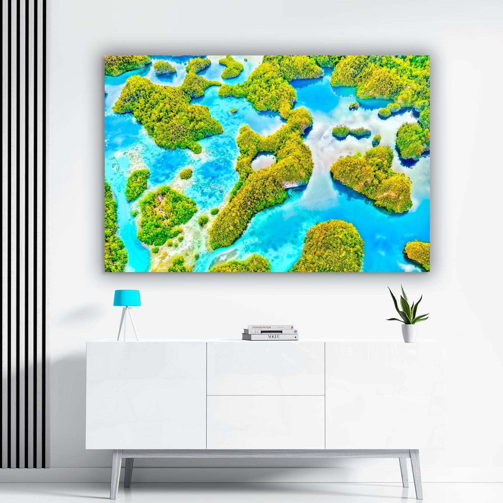 Luxury-Wall-Art-Tropical-Nature-Aerial-Green-Aqua-Indonesia-Raja-Ampat