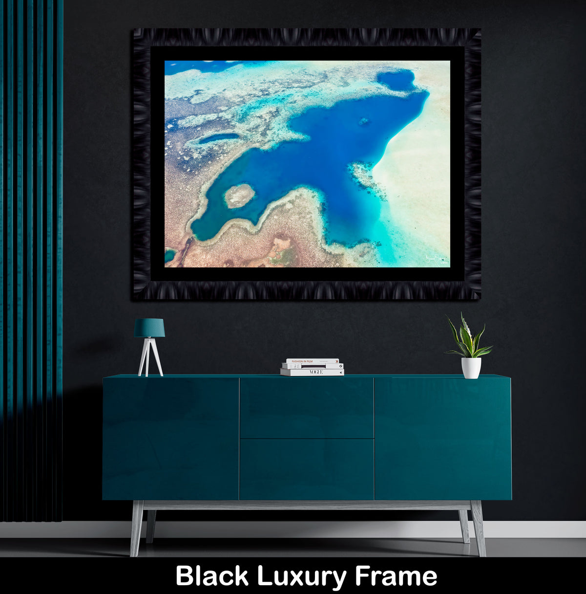 Ocean Blue Framed Wall Art Print Abstract Aerial Fine Art Coral Reefs