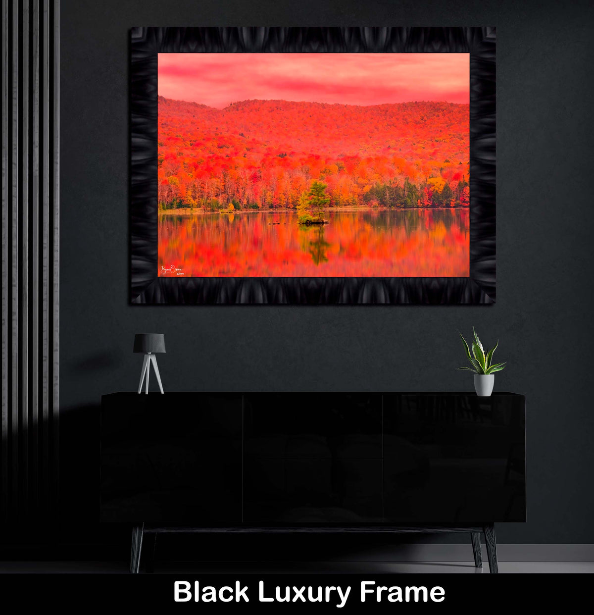 Red Fall Luxury Framed Wall Art Print Autumn Reflection Lake