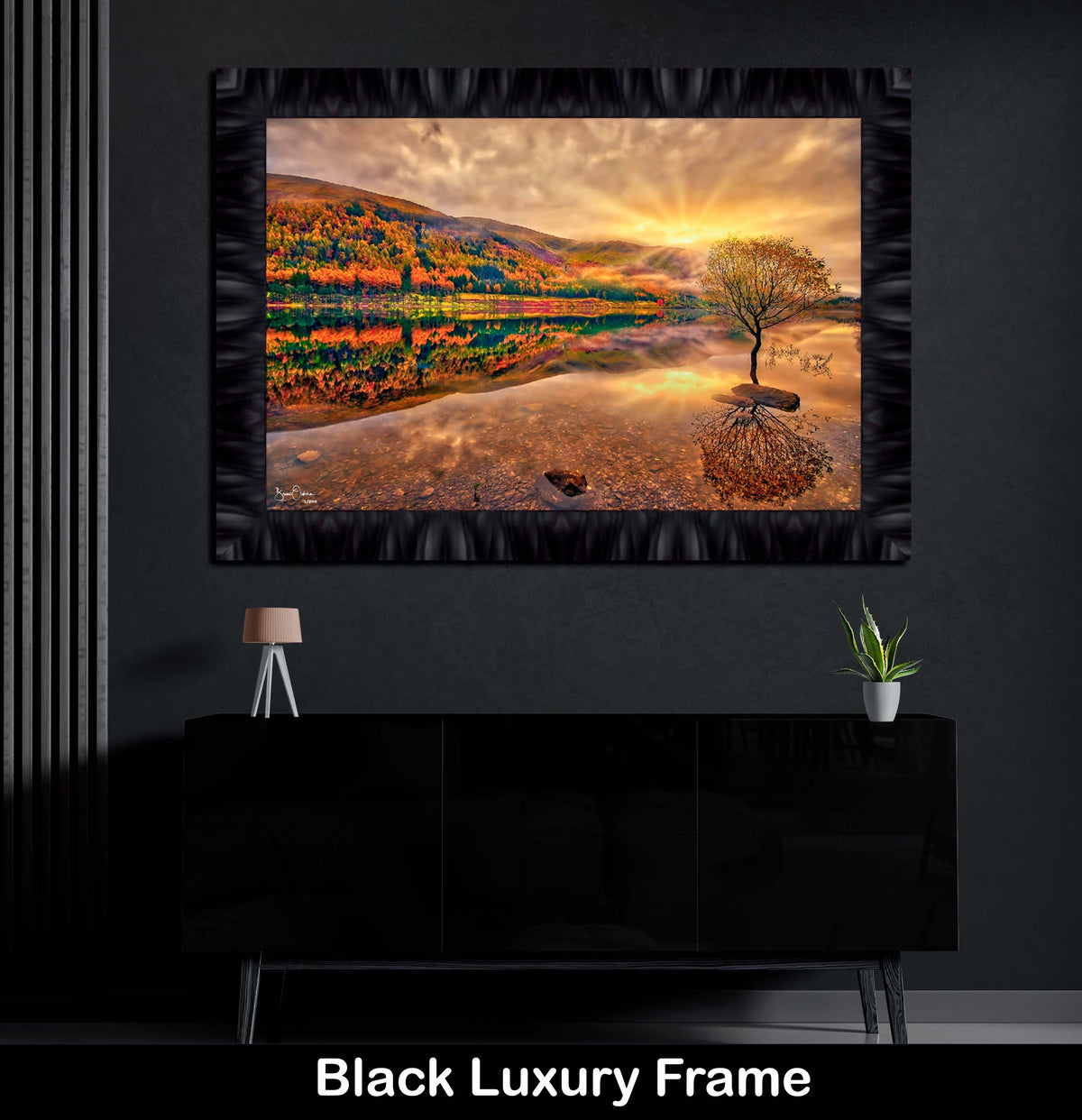 Sunrise-Rays-Fall-Yellow-Cream-Luxury-Framed-Wall-Art-Print-Autumn